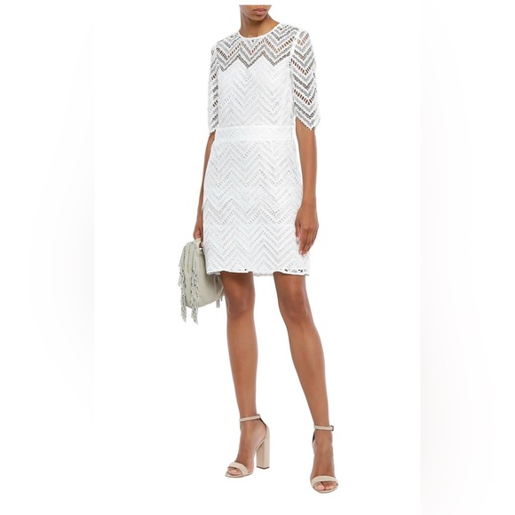 Maje Rosalba Ivory Chevron Lace Mini Dress - Little White Dress - multiple sizes - Picture 4 of 8